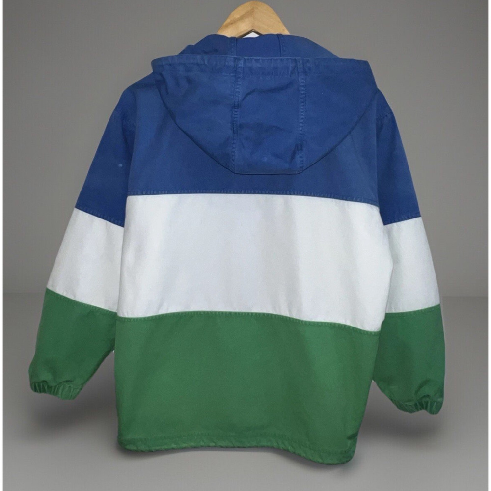 VTG Nautical Hooded Windbreaker Jacket Blue Green White Canvas Small 1980s Retro - Picture 4 of 9